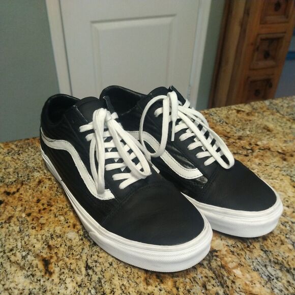 Rare Ribbed Vans Mens Black 500714 Lace Up Low Top Leather Shoes M 7 W 8.5 - Picture 6 of 12